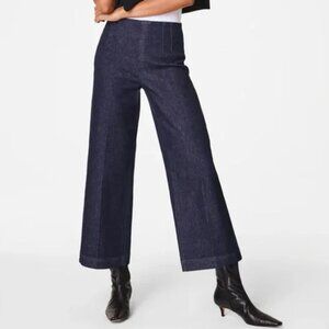Spanx Zero Waistband Crop Wide Leg Jeans 1X Petite Raw Indigo Pull on 20808Q